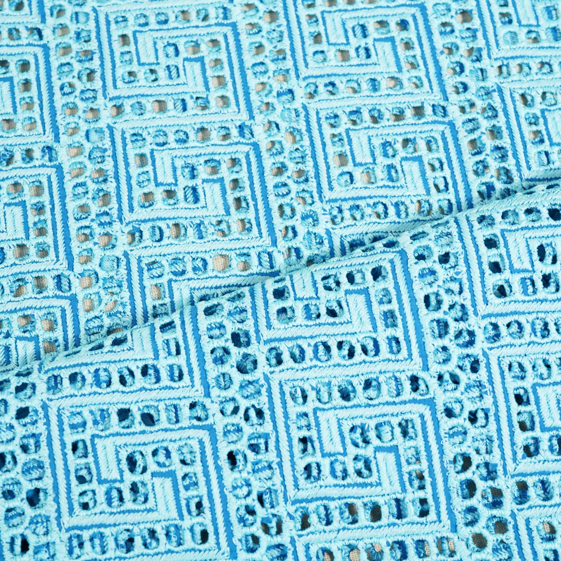 Blue Schiffli Embroidery Cotton TU-6438
