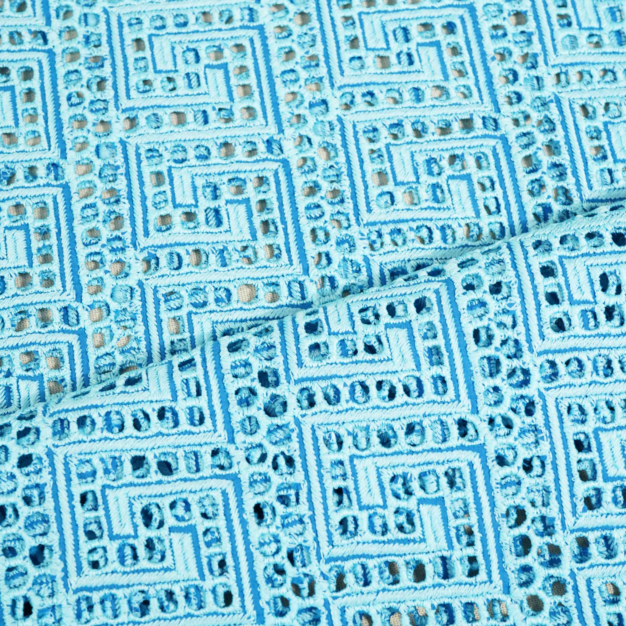 Blue Schiffli Embroidery Cotton TU-6438