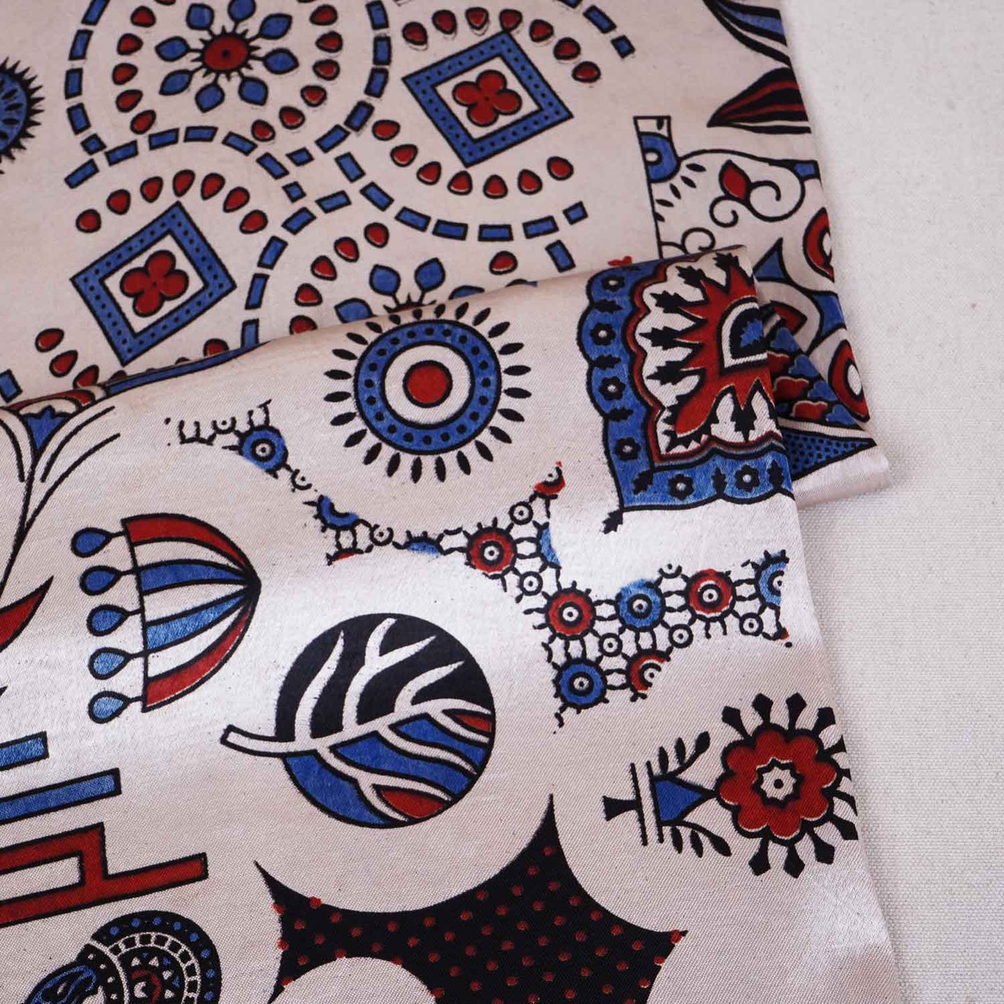 Cream Ajrakh Print Mashru Silk Fabric EEG-28644