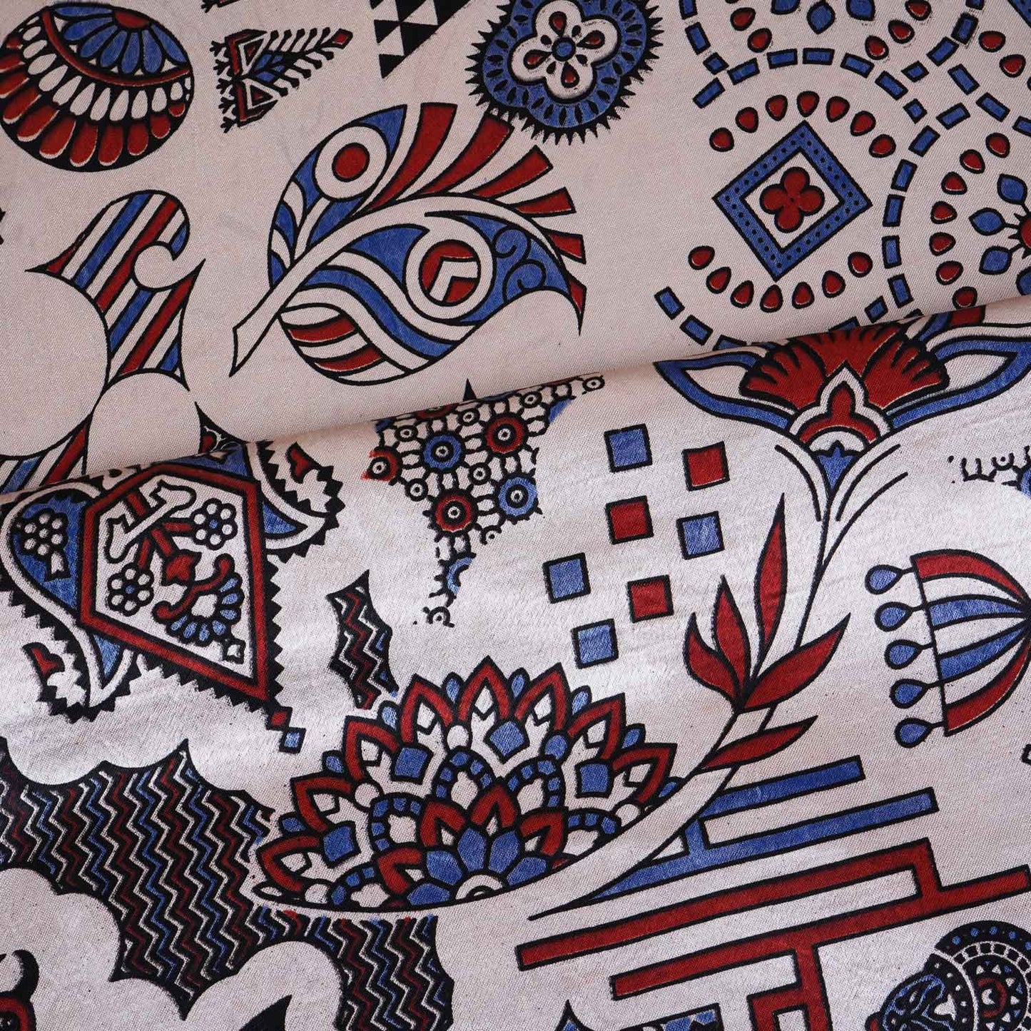 Cream Ajrakh Print Mashru Silk Fabric EEG-28644