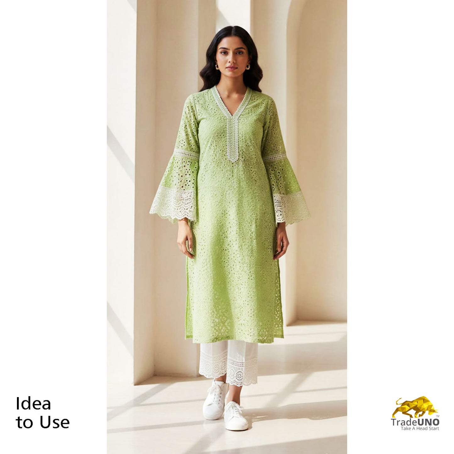 Light Green Schiffli Embroidery Cotton Fabric TU-6440