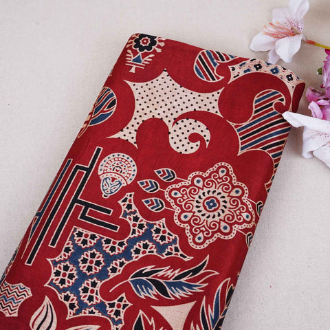 Red Ajrakh Print Mashru Silk Fabric EEG-28646