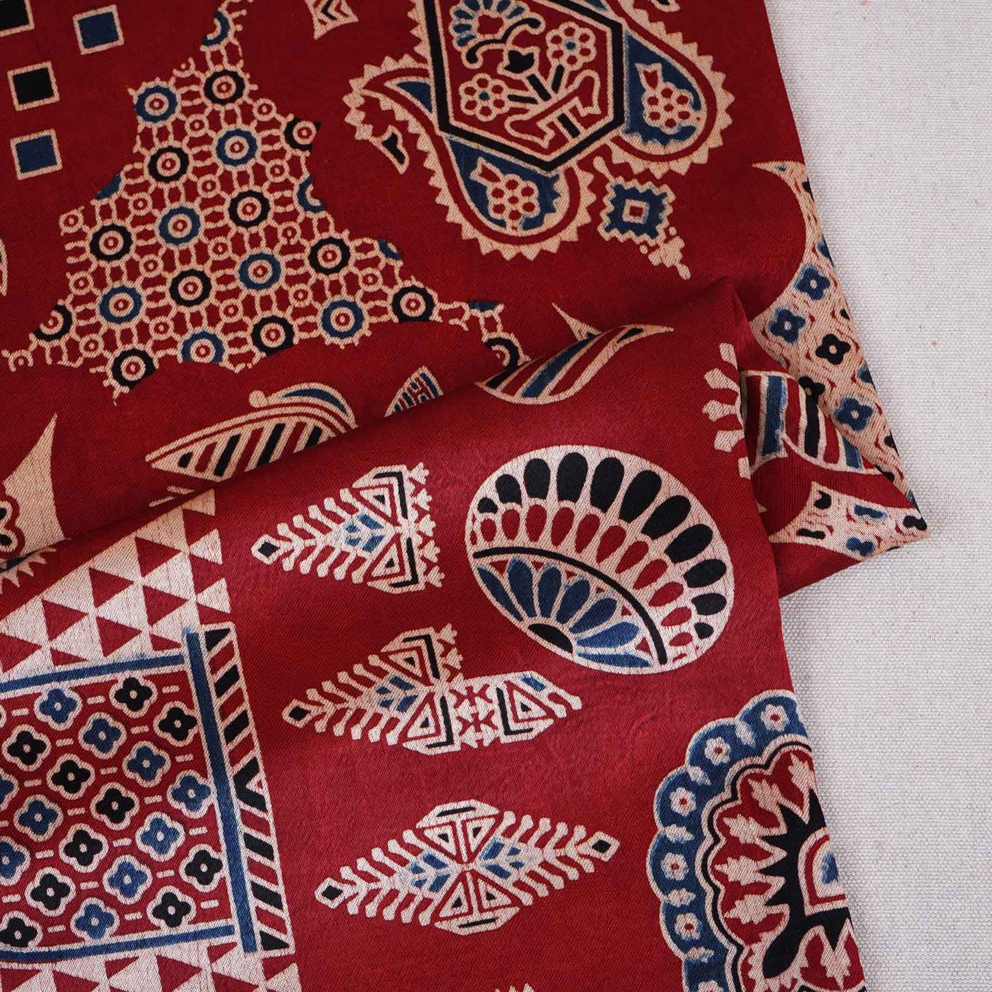 Red Ajrakh Print Mashru Silk Fabric EEG-28646
