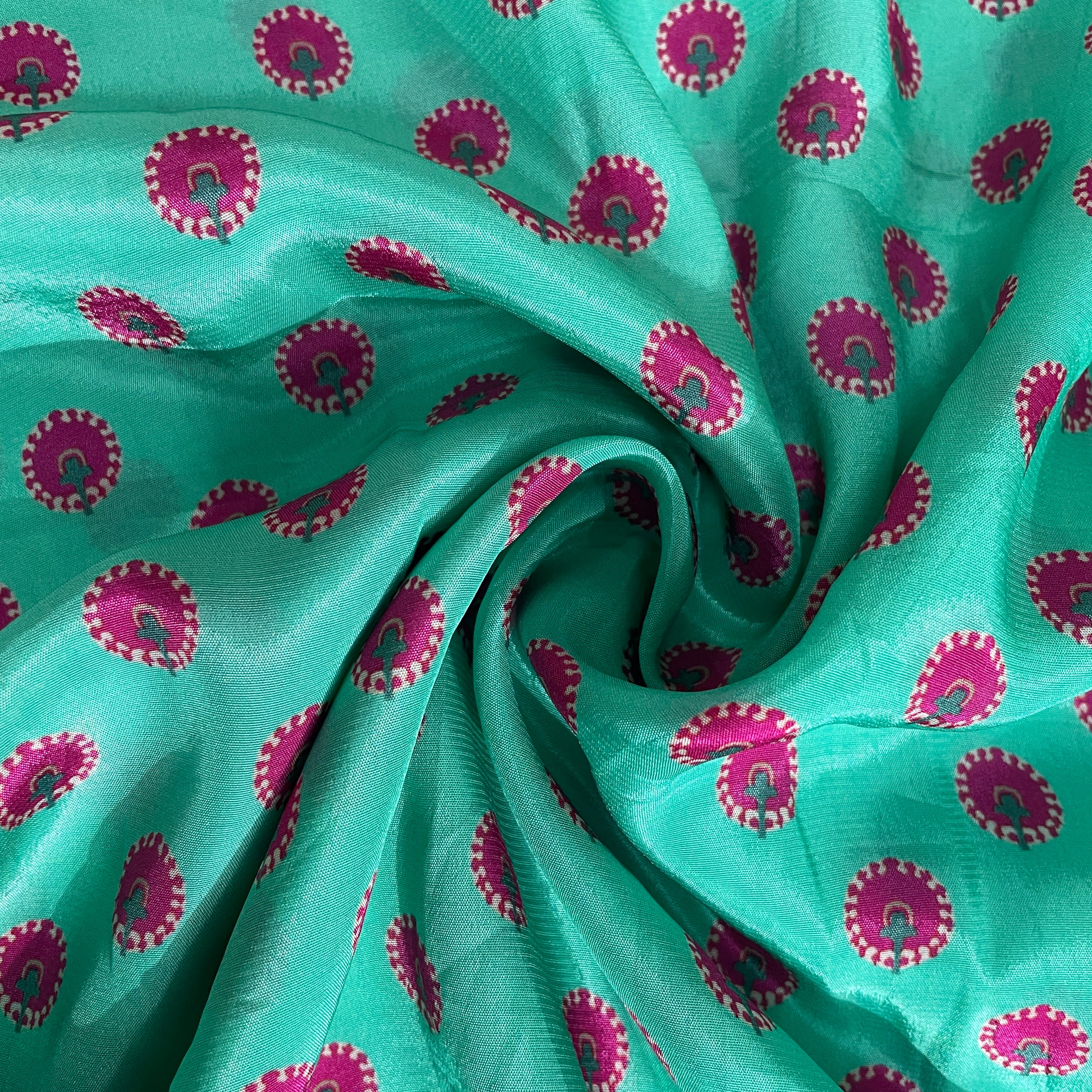 Green Traditional Print Natural Crepe 20336