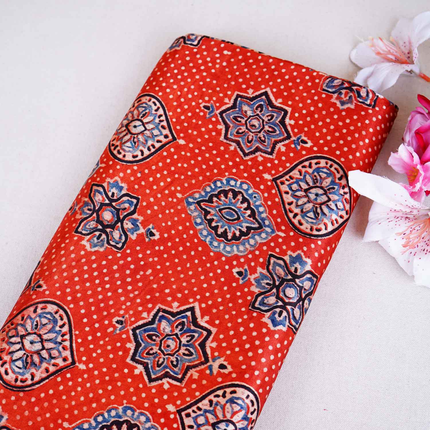Red Ajrakh Print Mashru Silk Fabric EEG-28655 - TradeUNO