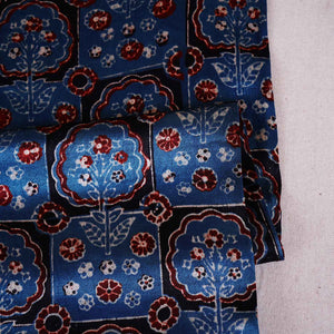 Teal Blue Ajrakh Print Mashru Silk Fabric EEG-28656 - TradeUNO