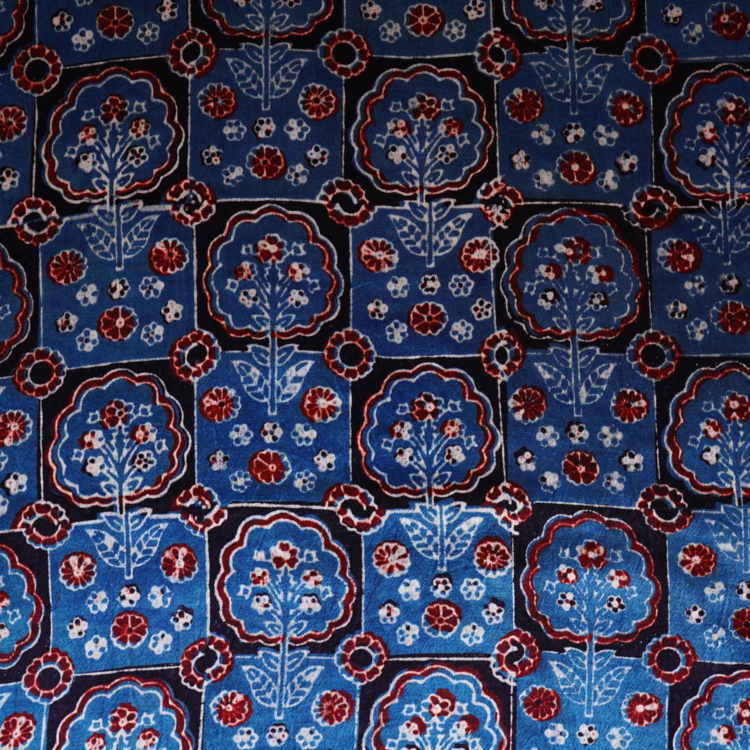 Teal Blue Ajrakh Print Mashru Silk Fabric EEG-28656 - TradeUNO