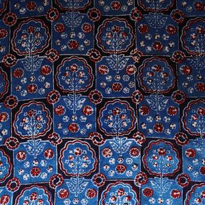 Teal Blue Ajrakh Print Mashru Silk Fabric EEG-28656 - TradeUNO