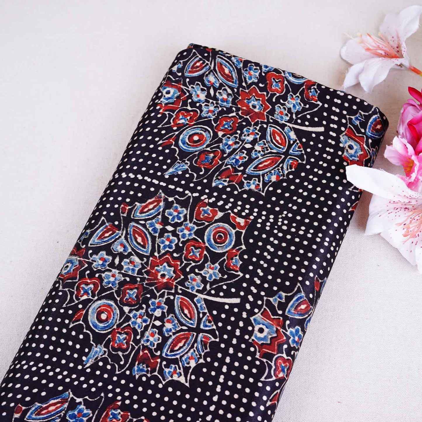 Black Ajrakh Print Mashru Silk Fabric EEG-28657