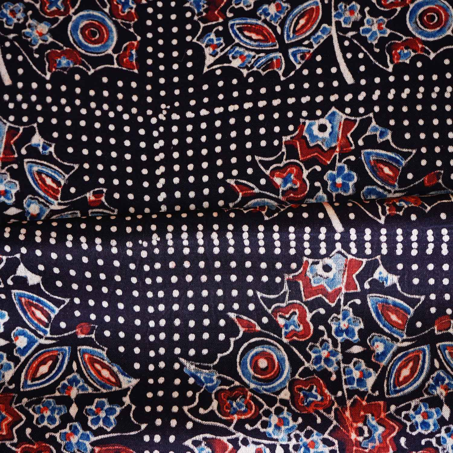 Black Ajrakh Print Mashru Silk Fabric EEG-28657 - TradeUNO