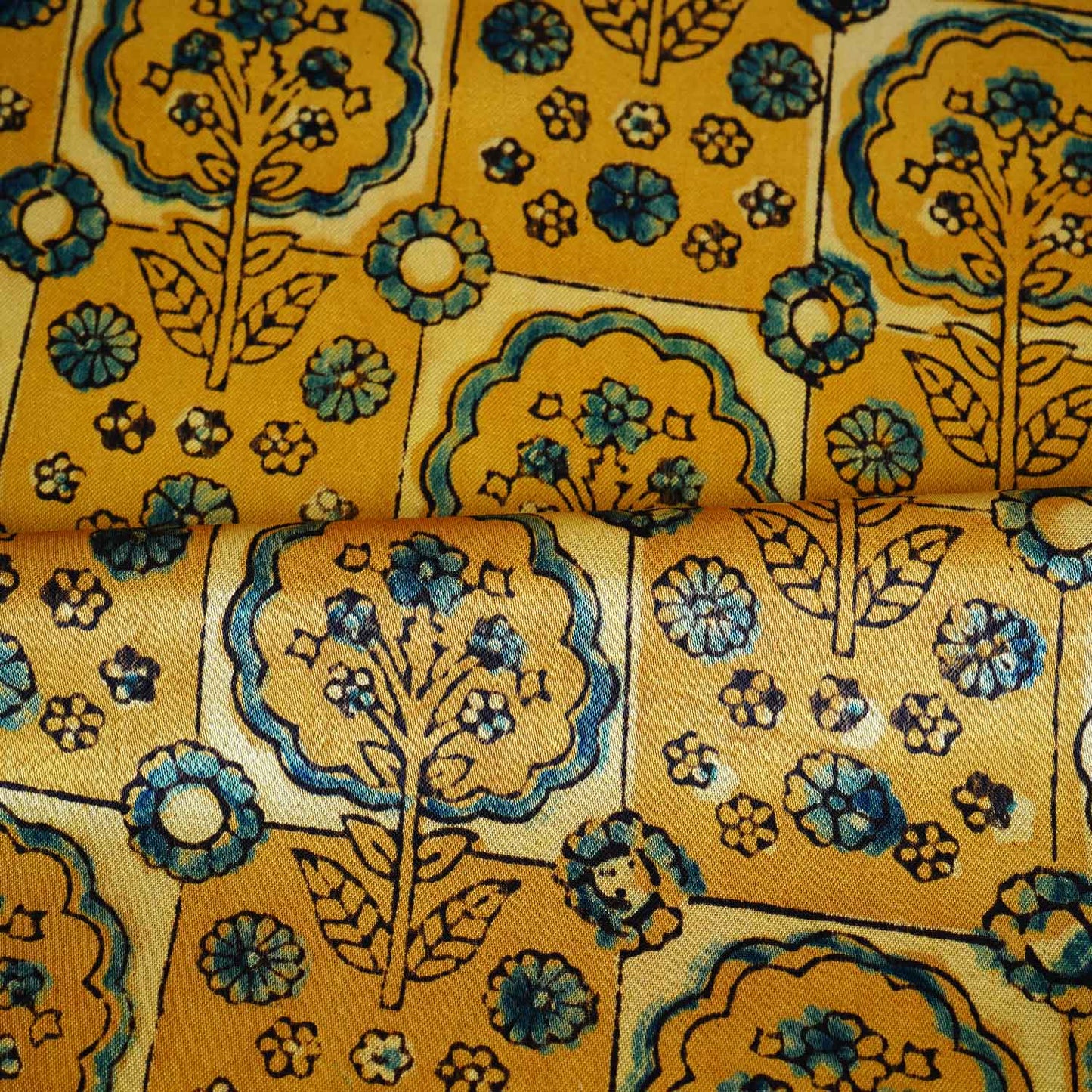 Mustard Yellow Ajrakh Print Mashru Silk Fabric EEG-28658
