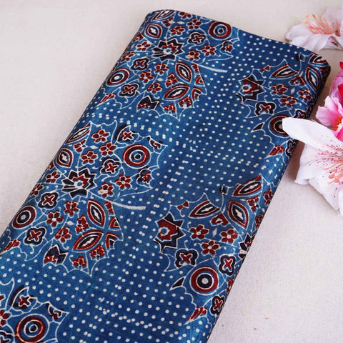 Teal Blue Ajrakh Print Mashru Silk Fabric EEG-28659