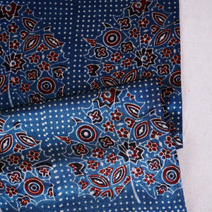 Teal Blue Ajrakh Print Mashru Silk Fabric EEG-28659 - TradeUNO