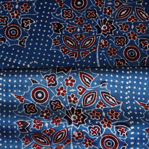 Teal Blue Ajrakh Print Mashru Silk Fabric EEG-28659 - TradeUNO