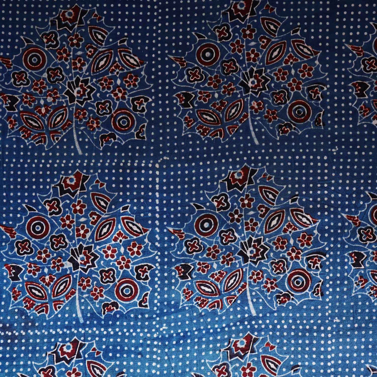 Teal Blue Ajrakh Print Mashru Silk Fabric EEG-28659