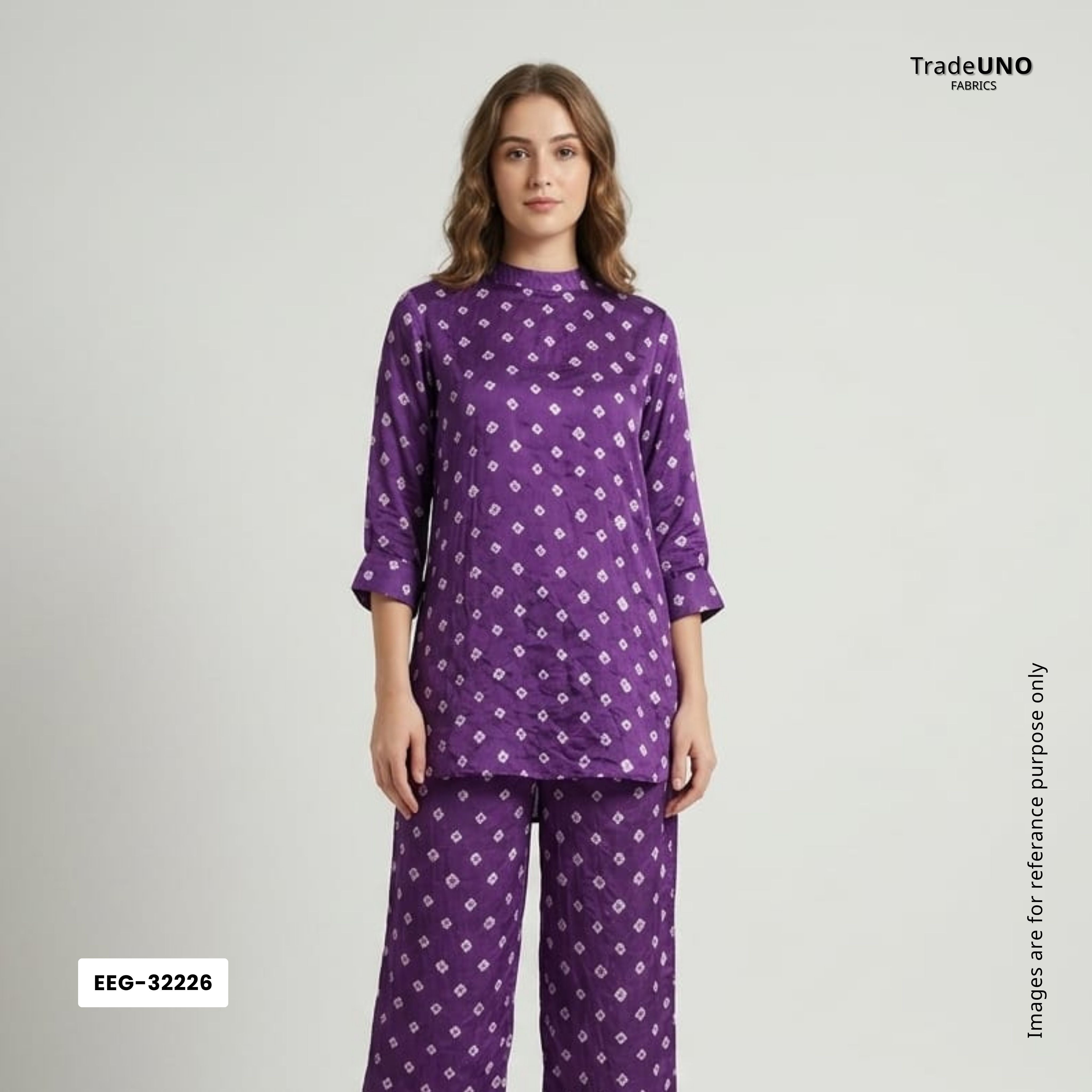 Purple Bandhani Print Modal Satin Fabric EEG-32226 - TradeUNO