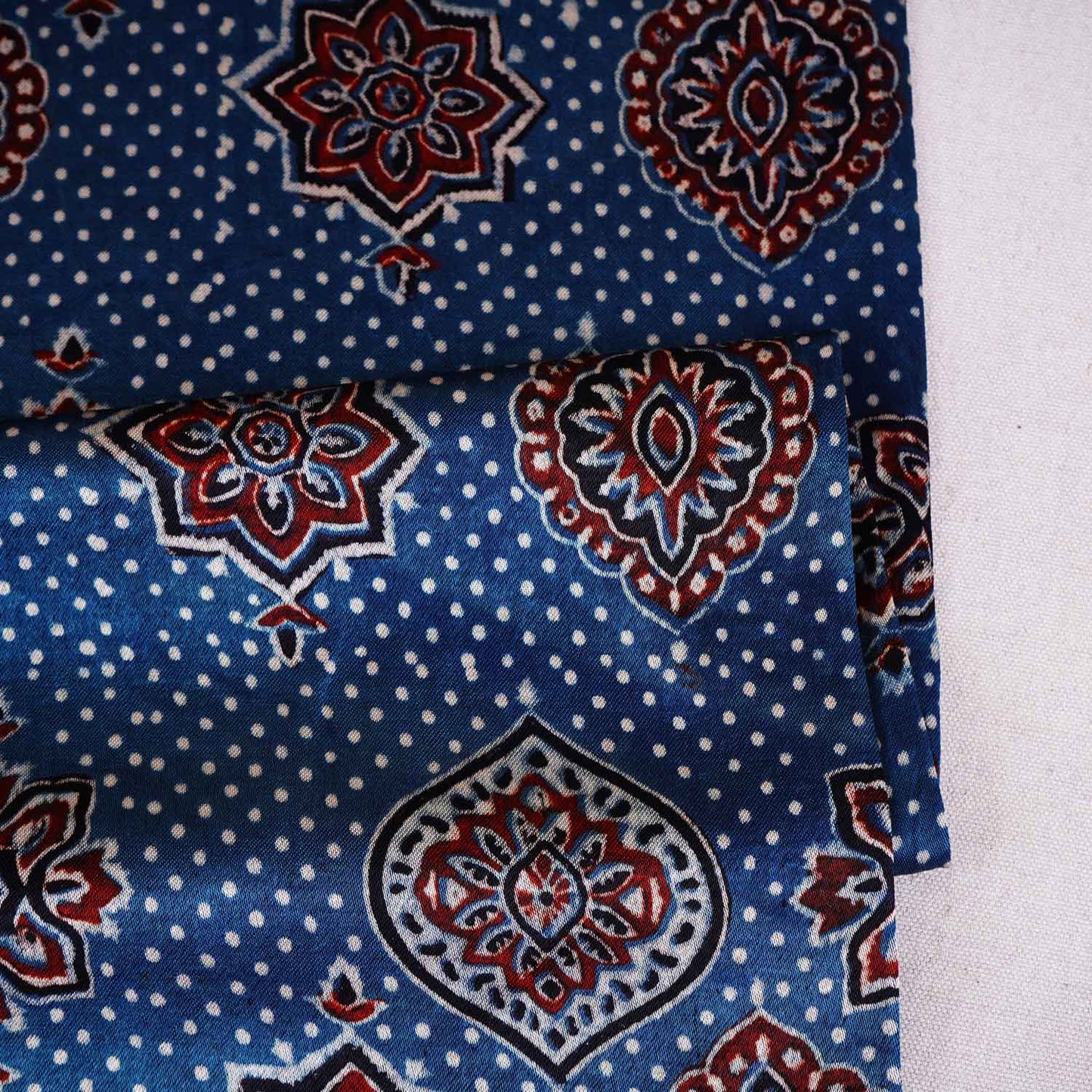 Teal Blue Ajrakh Print Mashru Silk Fabric EEG-28661