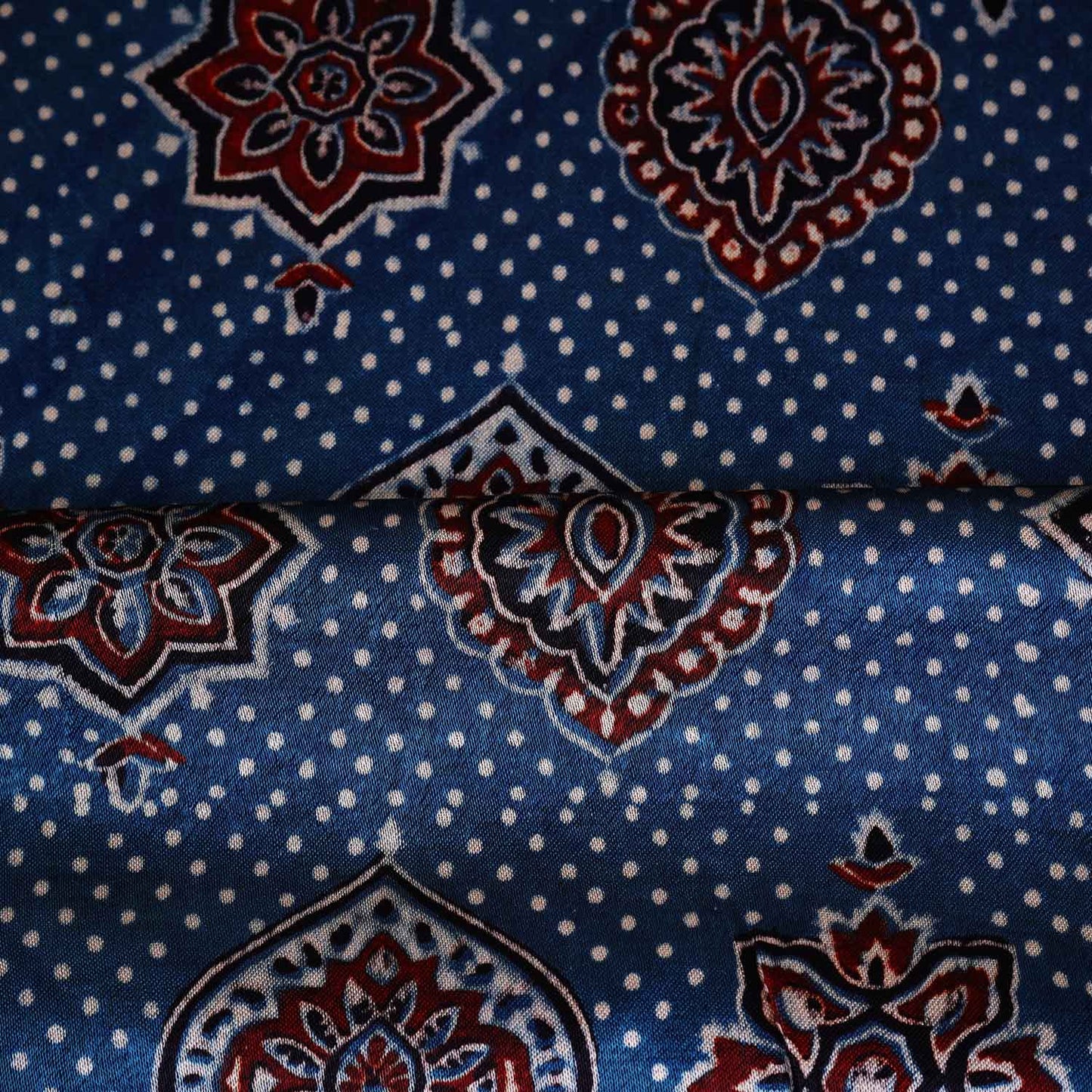 Teal Blue Ajrakh Print Mashru Silk Fabric EEG-28661