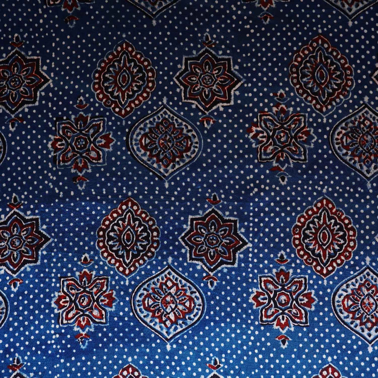 Teal Blue Ajrakh Print Mashru Silk Fabric EEG-28661