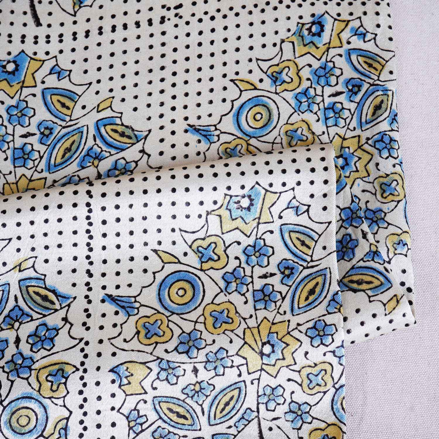 Cream Ajrakh Print Mashru Silk Fabric EEG-28663 - TradeUNO