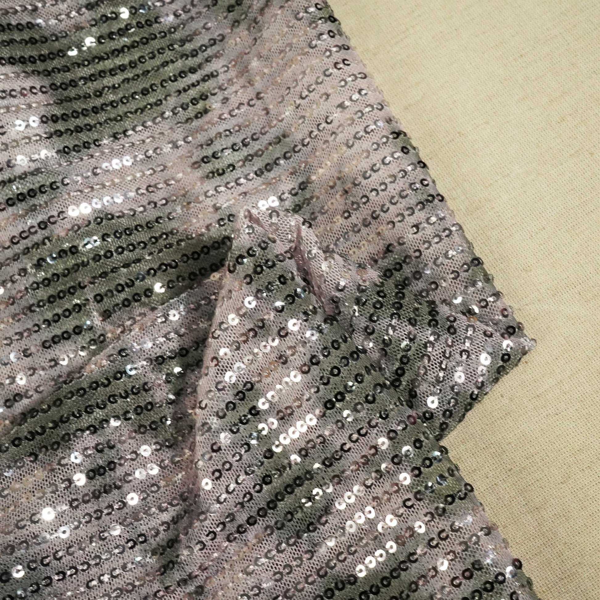 Drak Green With Light Pink Sequence Embroidery Net Lycra Fabric Net Lycra Sequence TU-6635