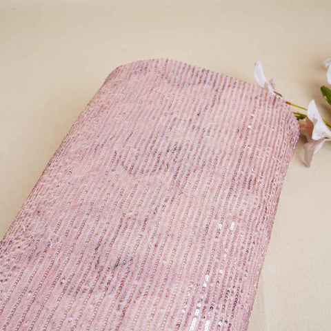 Peach Sequins Embroidery Net Lycra Fabric