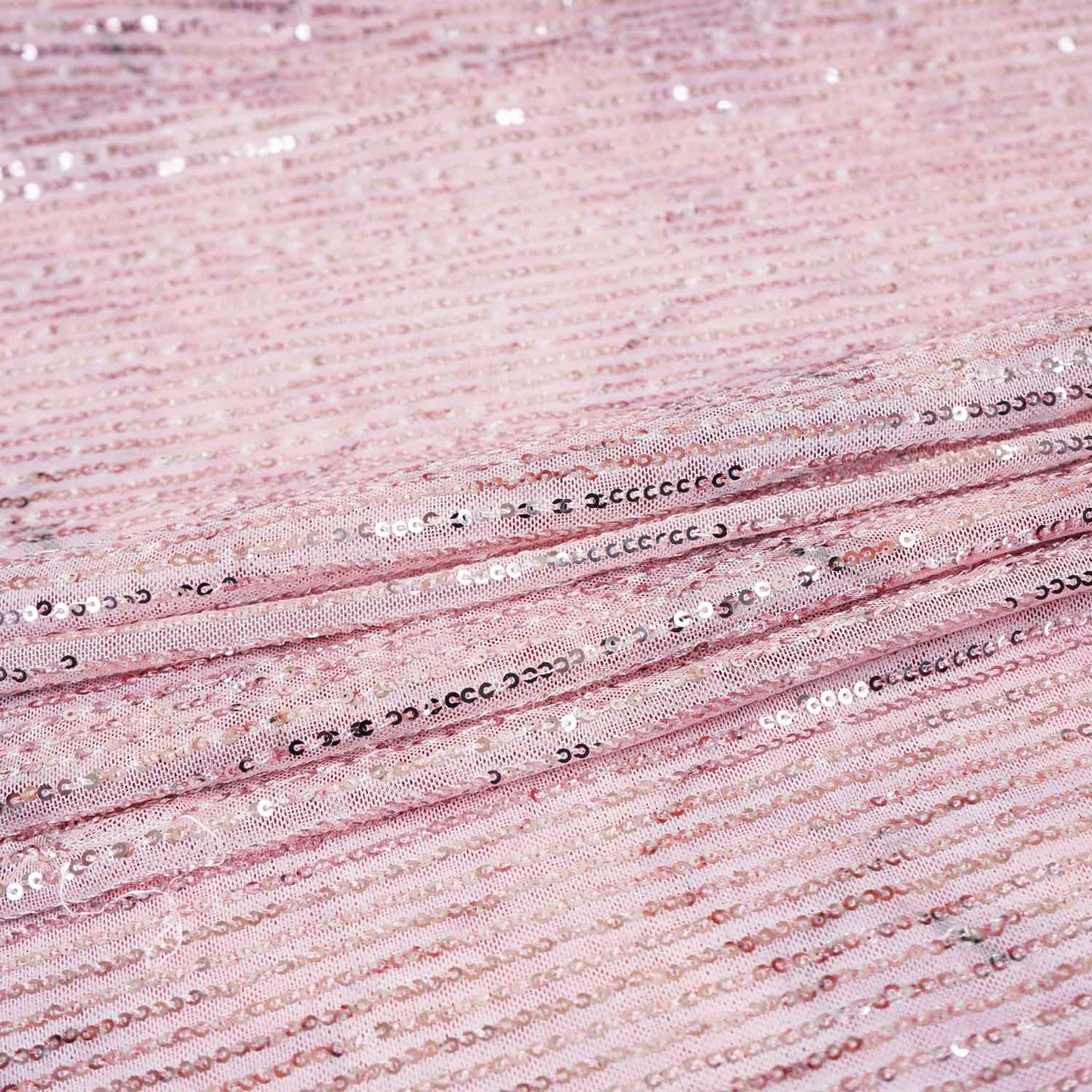 Peach Sequins Embroidery Net Lycra Fabric