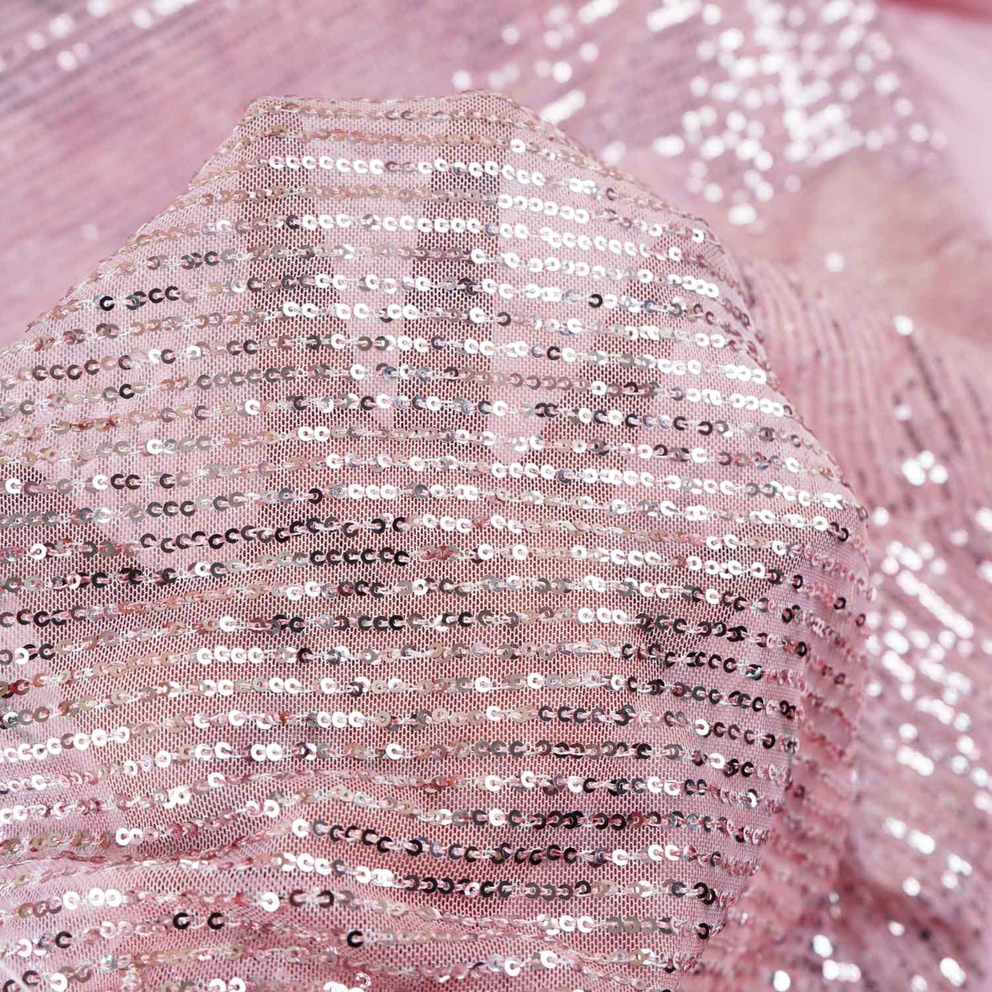 Peach Sequins Embroidery Net Lycra Fabric