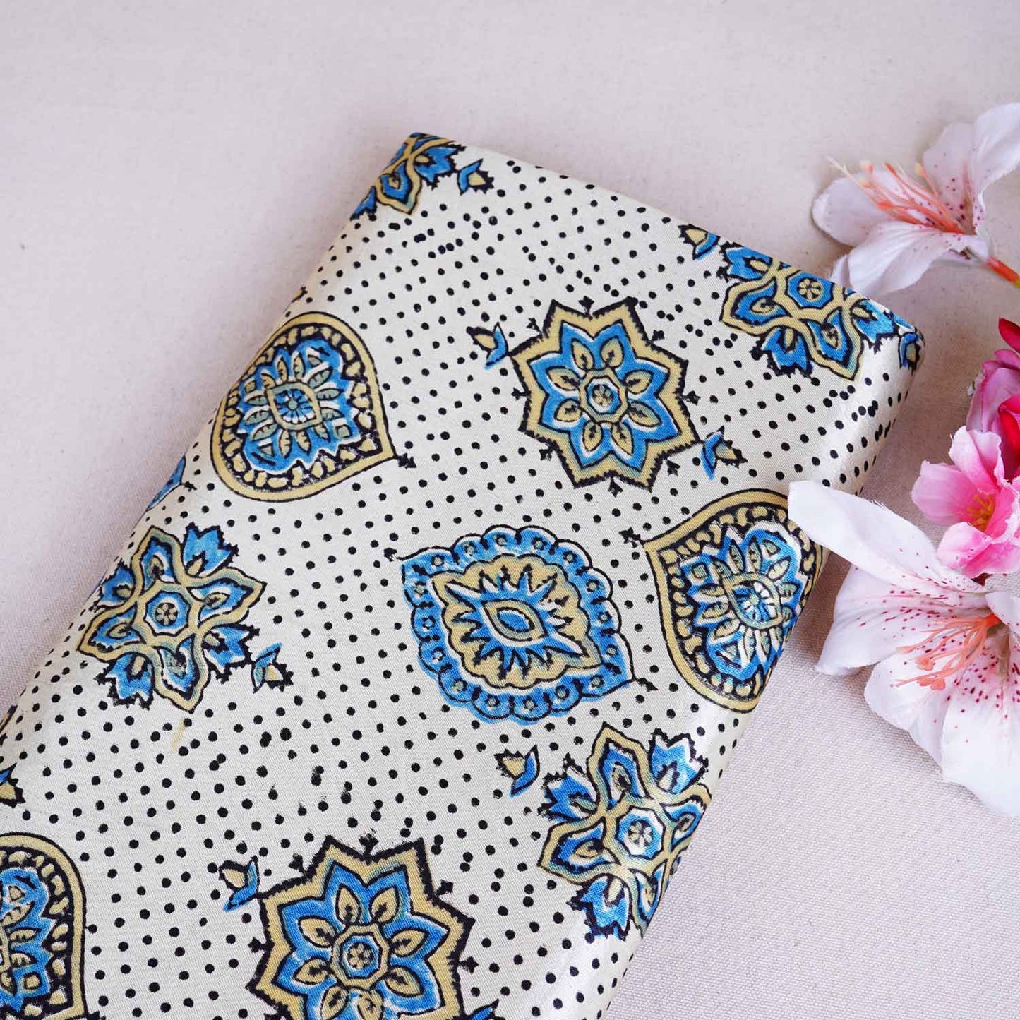 Peach Ajrakh Print Mashru Silk Fabric EEG-28664