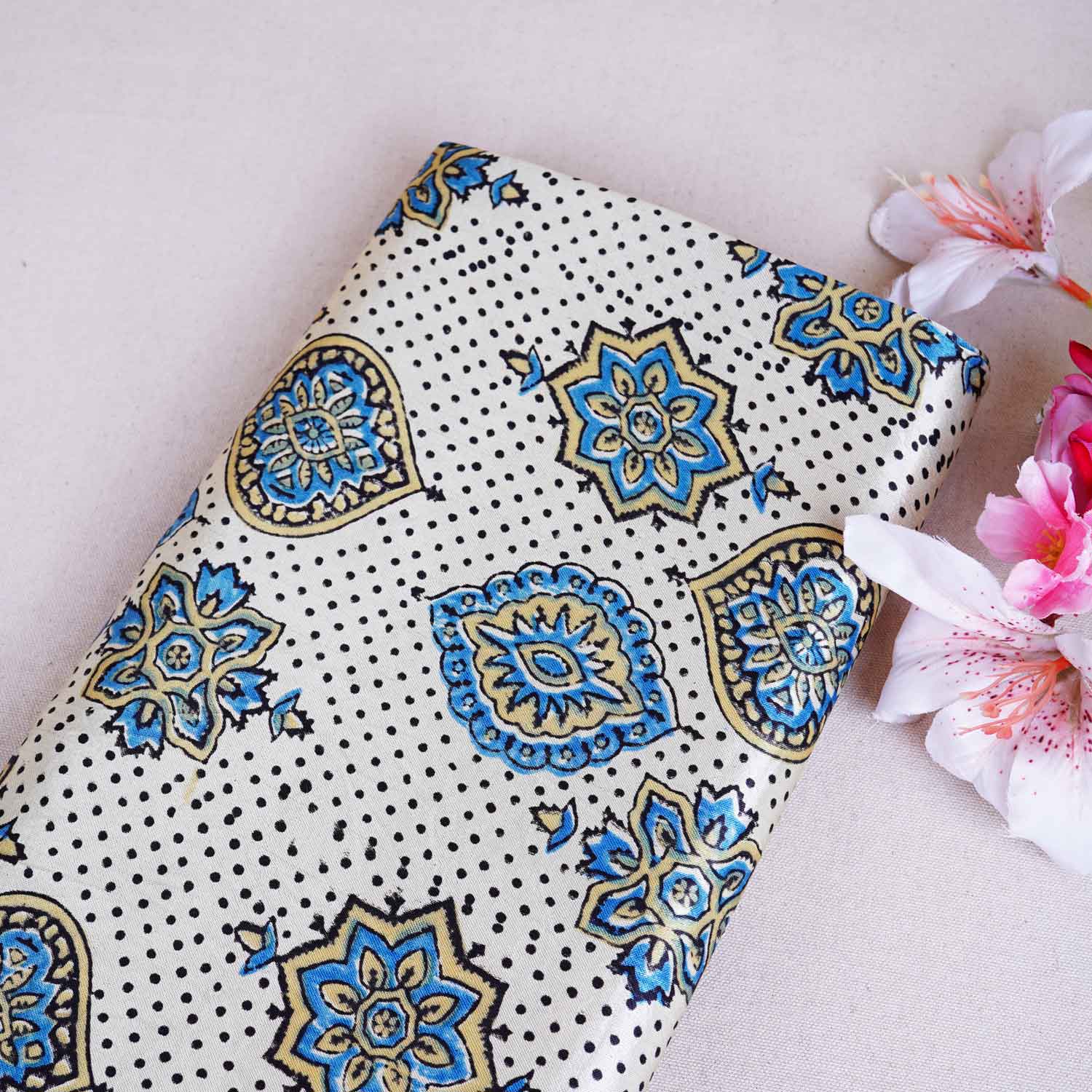 Peach Ajrakh Print Mashru Silk Fabric EEG-28664 - TradeUNO