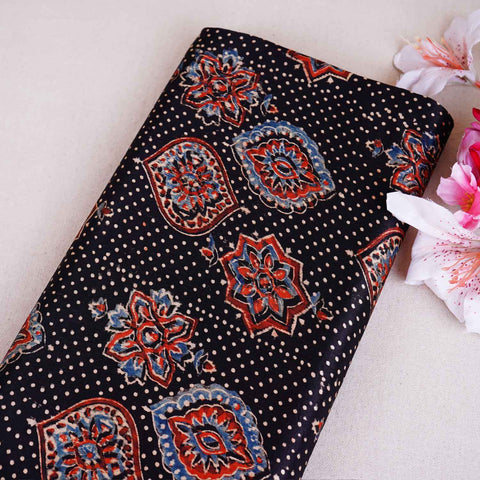 Black Ajrakh Print Mashru Silk Fabric EEG-28665