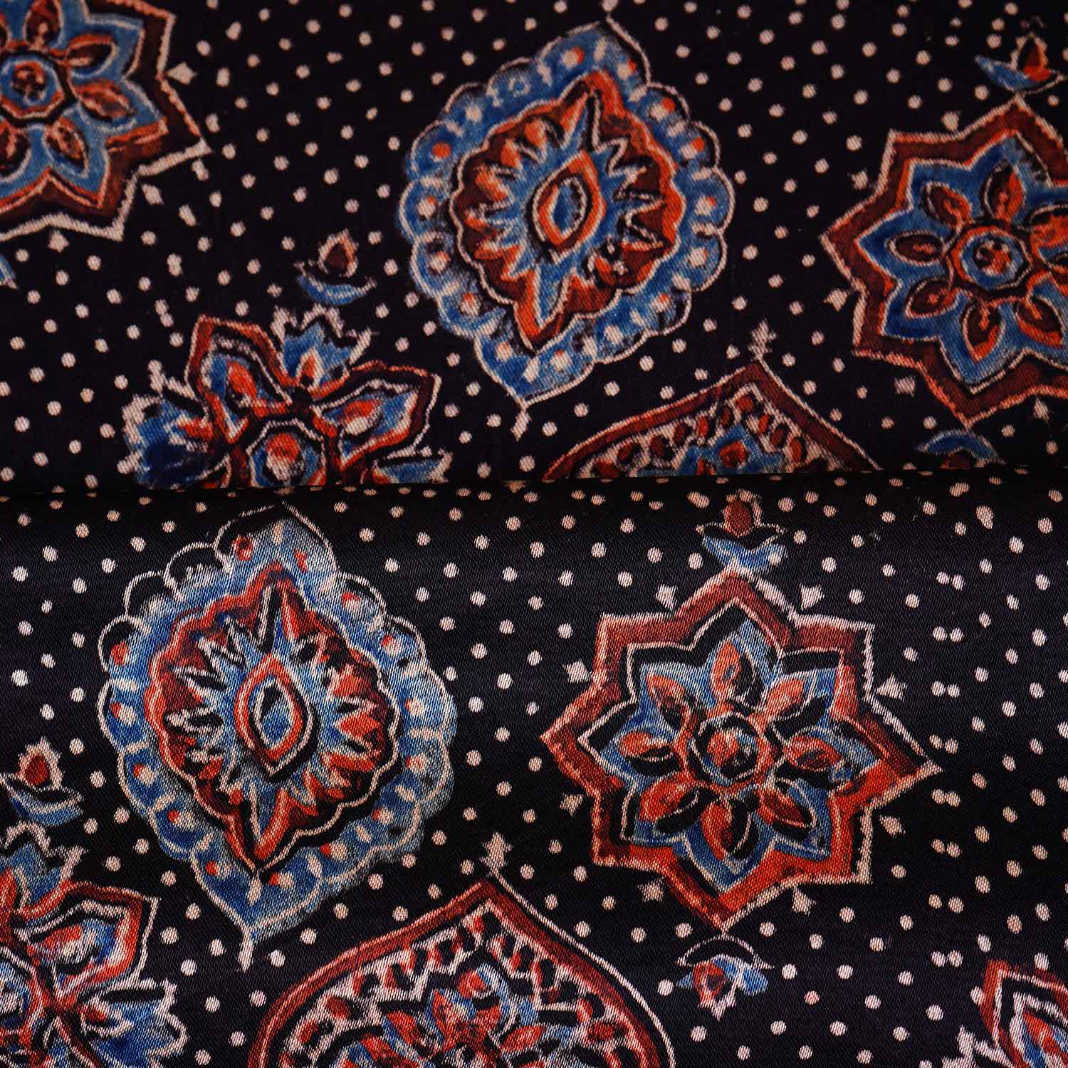 Black Ajrakh Print Mashru Silk Fabric EEG-28665 - TradeUNO