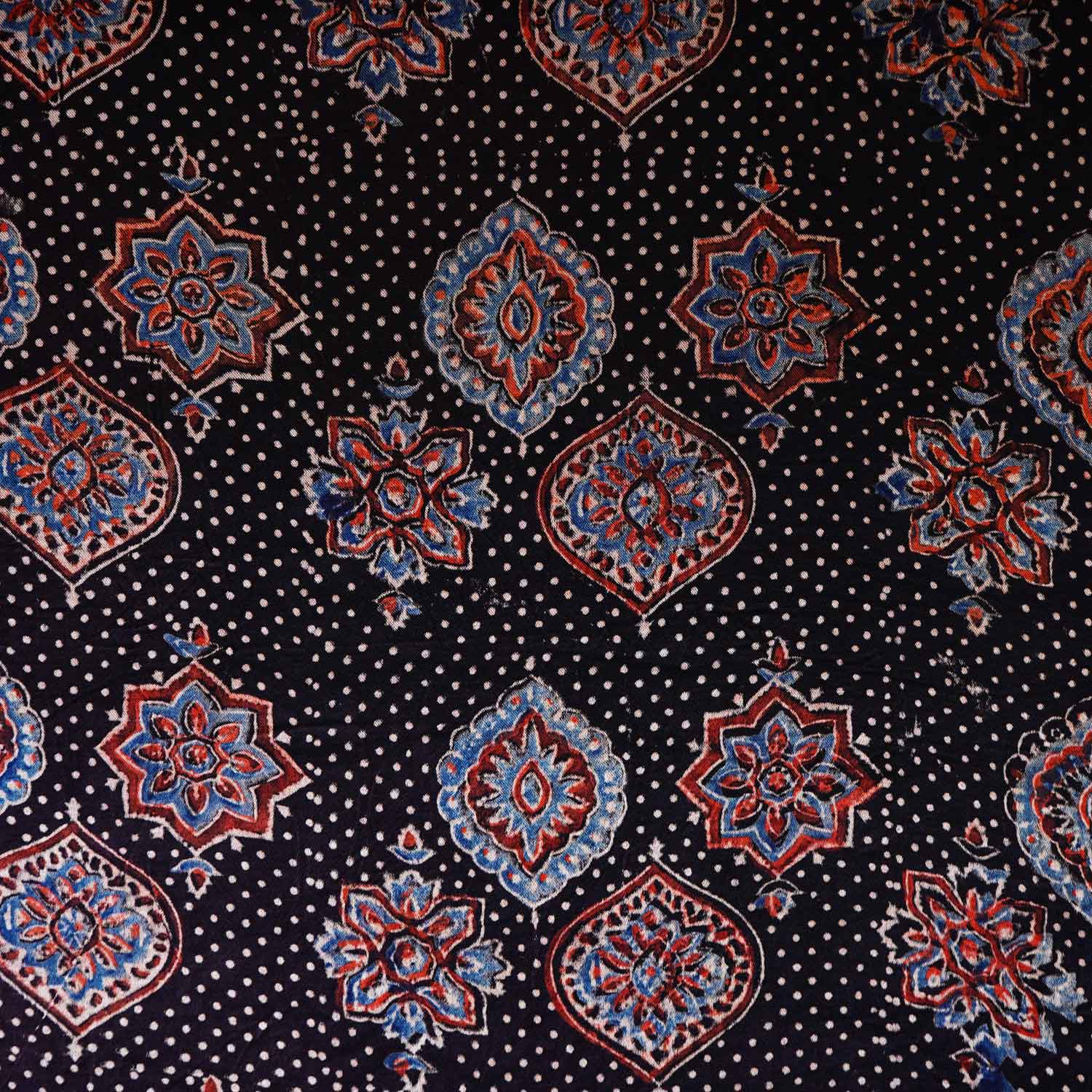 Black Ajrakh Print Mashru Silk Fabric EEG-28665 - TradeUNO