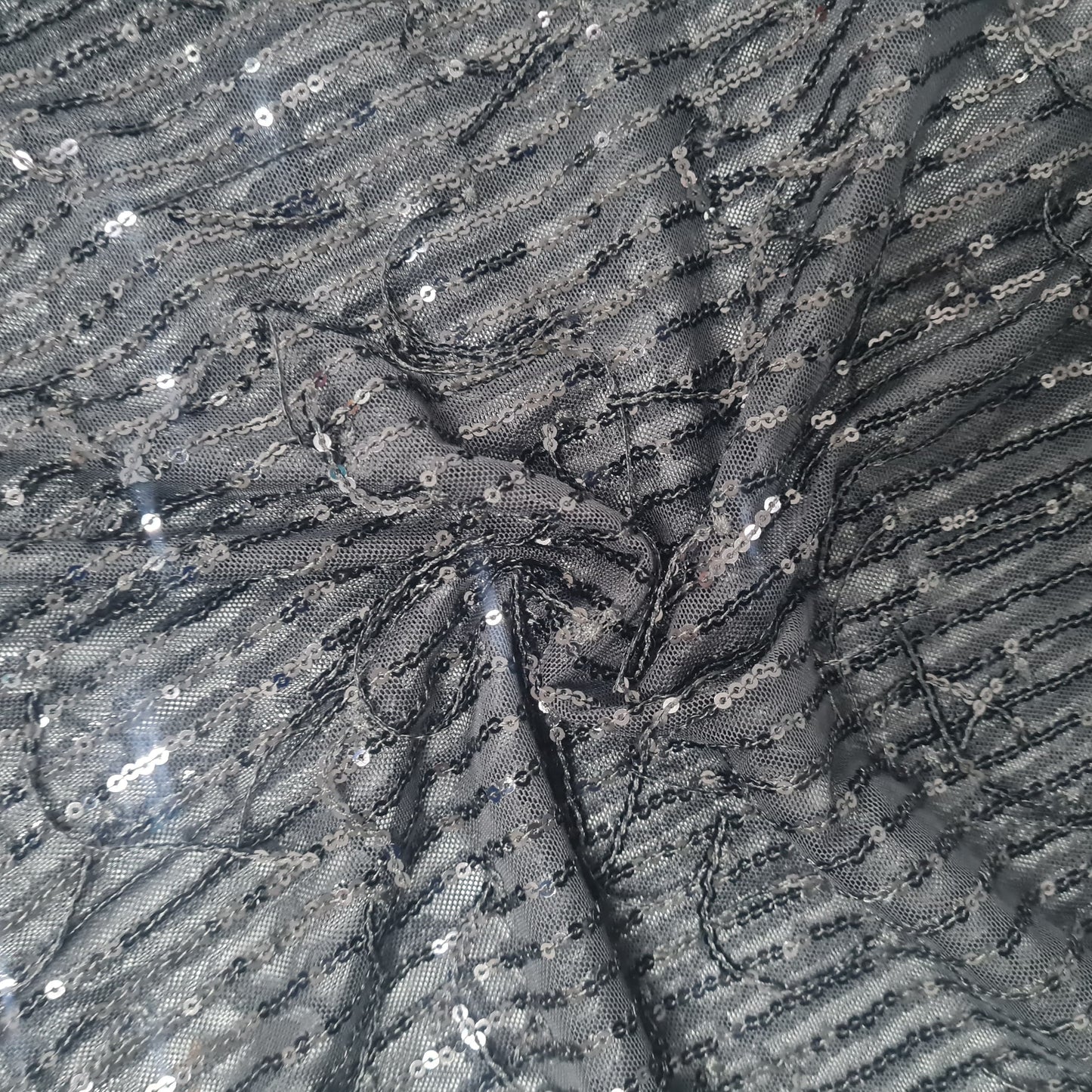 Black sequence embroidery net lycra fabric net sequence