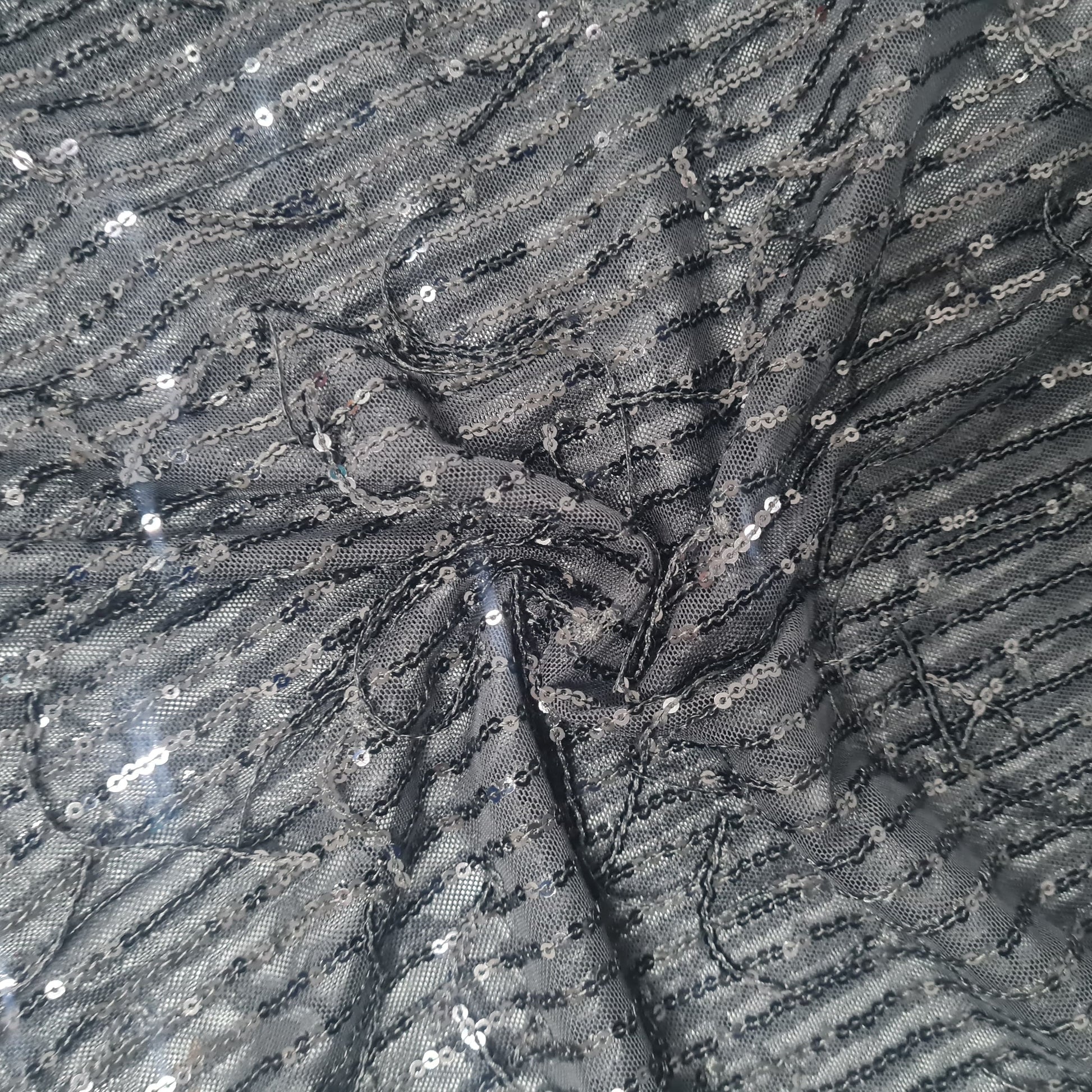 Black sequence embroidery net lycra fabric net sequence