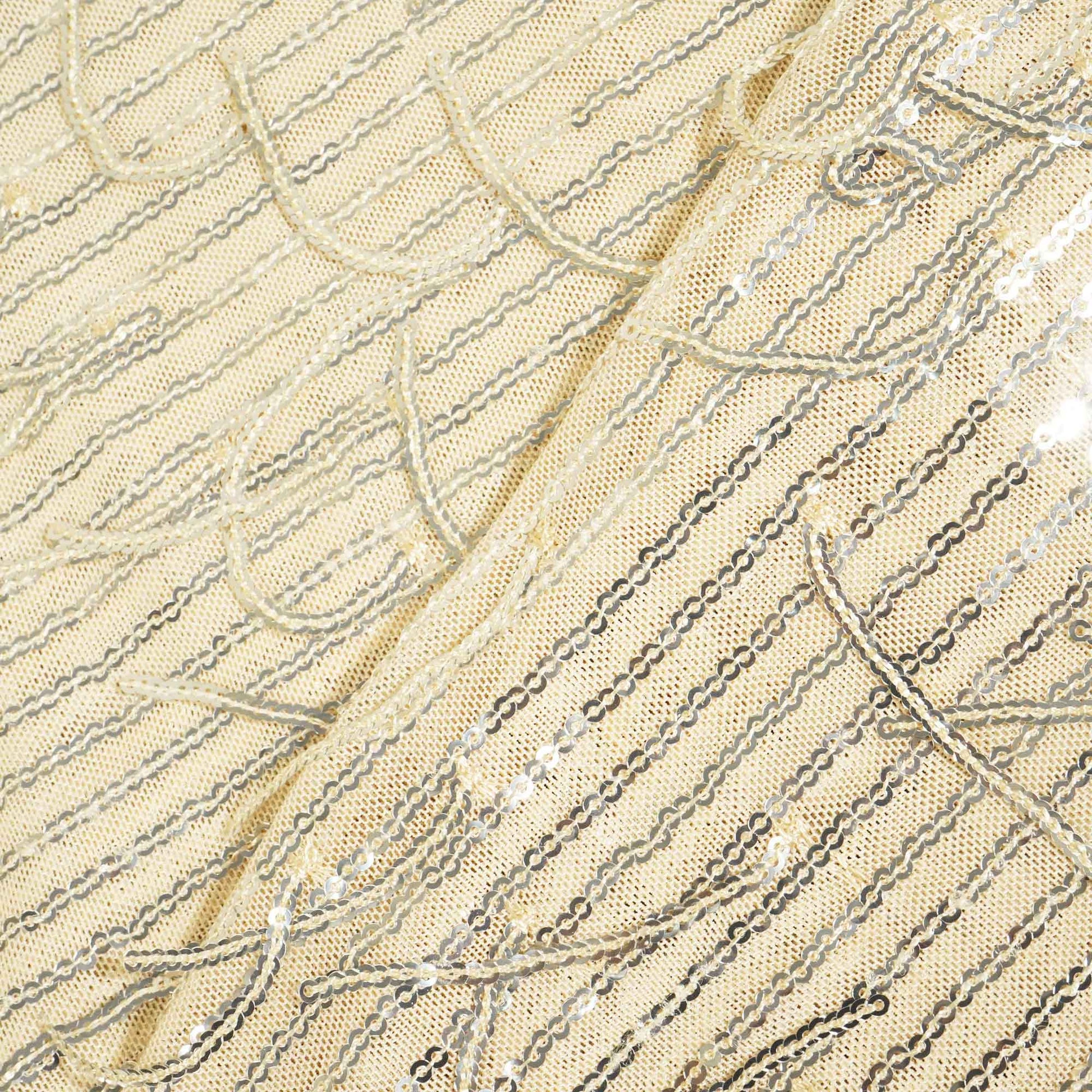 beige with silver sequence sequence embroidery net lycra fabric net sequence TU-6652