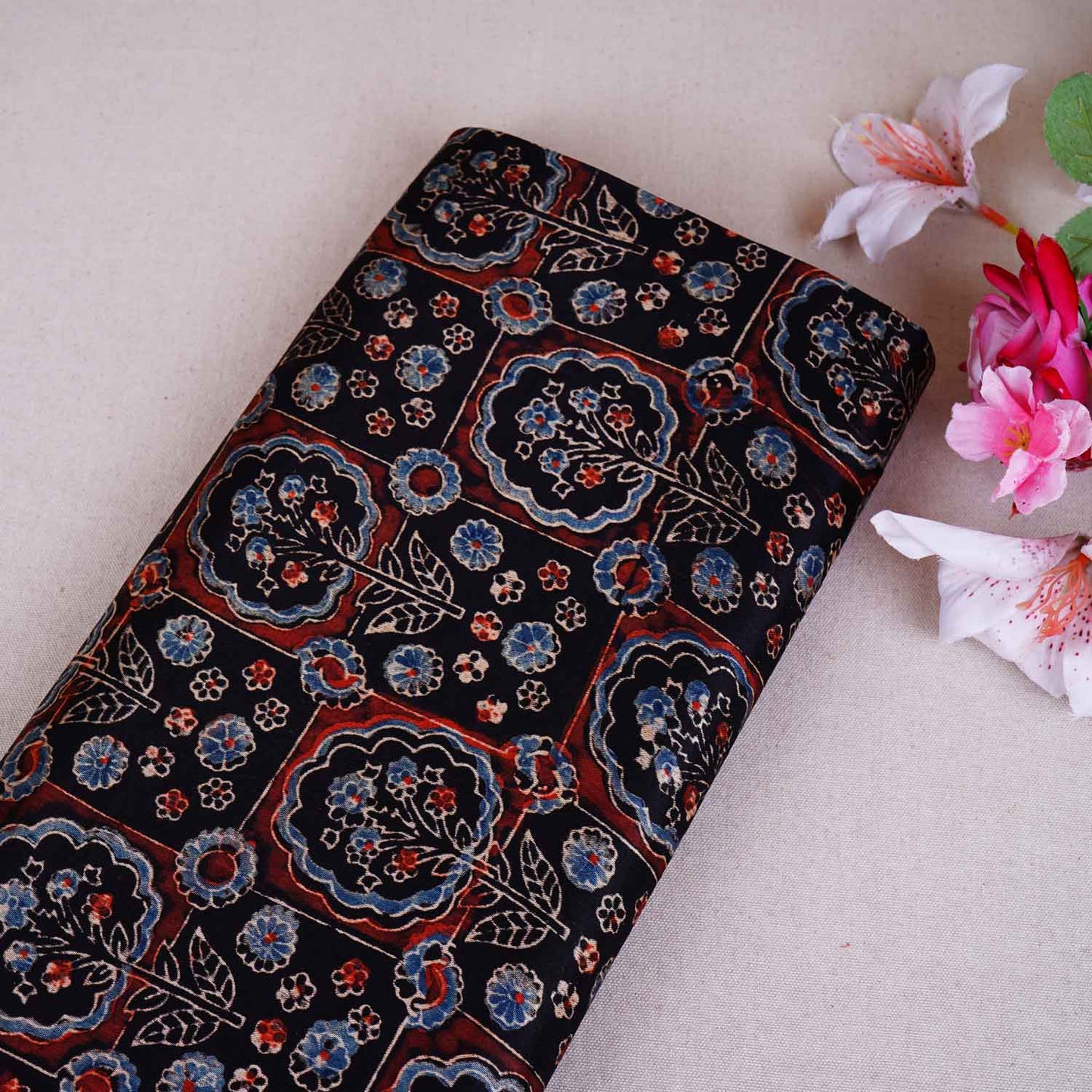 Black Ajrakh Print Mashru Silk Fabric EEG-28666