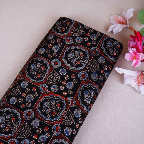 Black Ajrakh Print Mashru Silk Fabric EEG-28666