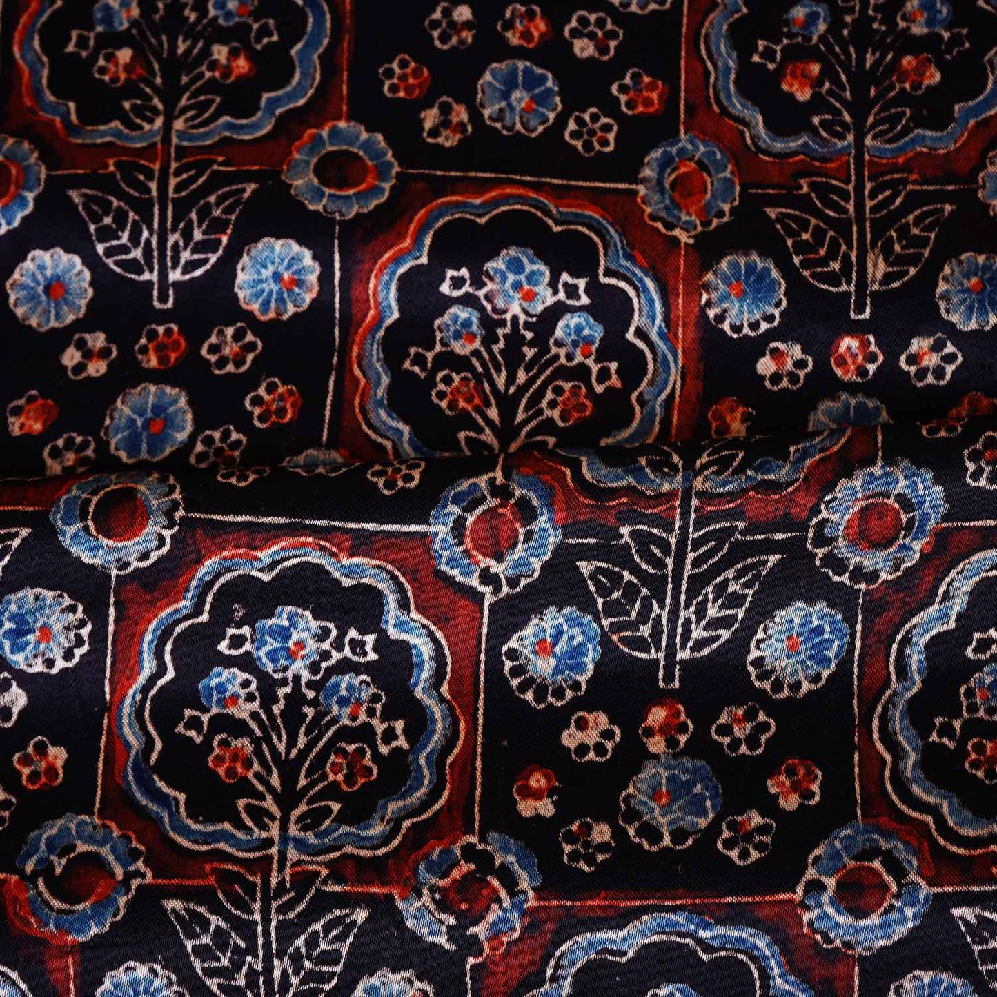 Black Ajrakh Print Mashru Silk Fabric EEG-28666