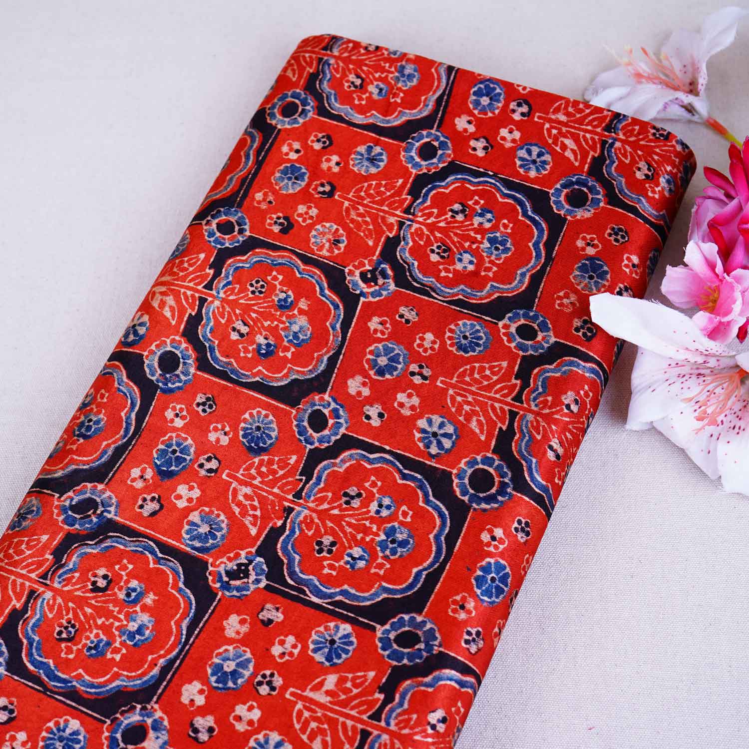 Red Ajrakh Print Mashru Silk Fabric EEG-28667 - TradeUNO