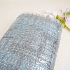 Grey Checks Sequins Embroidery Net Fabric