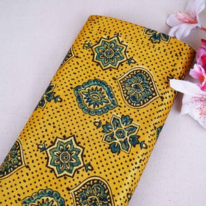 Mustard Yellow Ajrakh Print Mashru Silk Fabric EEG-28668 - TradeUNO