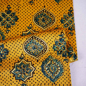 Mustard Yellow Ajrakh Print Mashru Silk Fabric EEG-28668 - TradeUNO