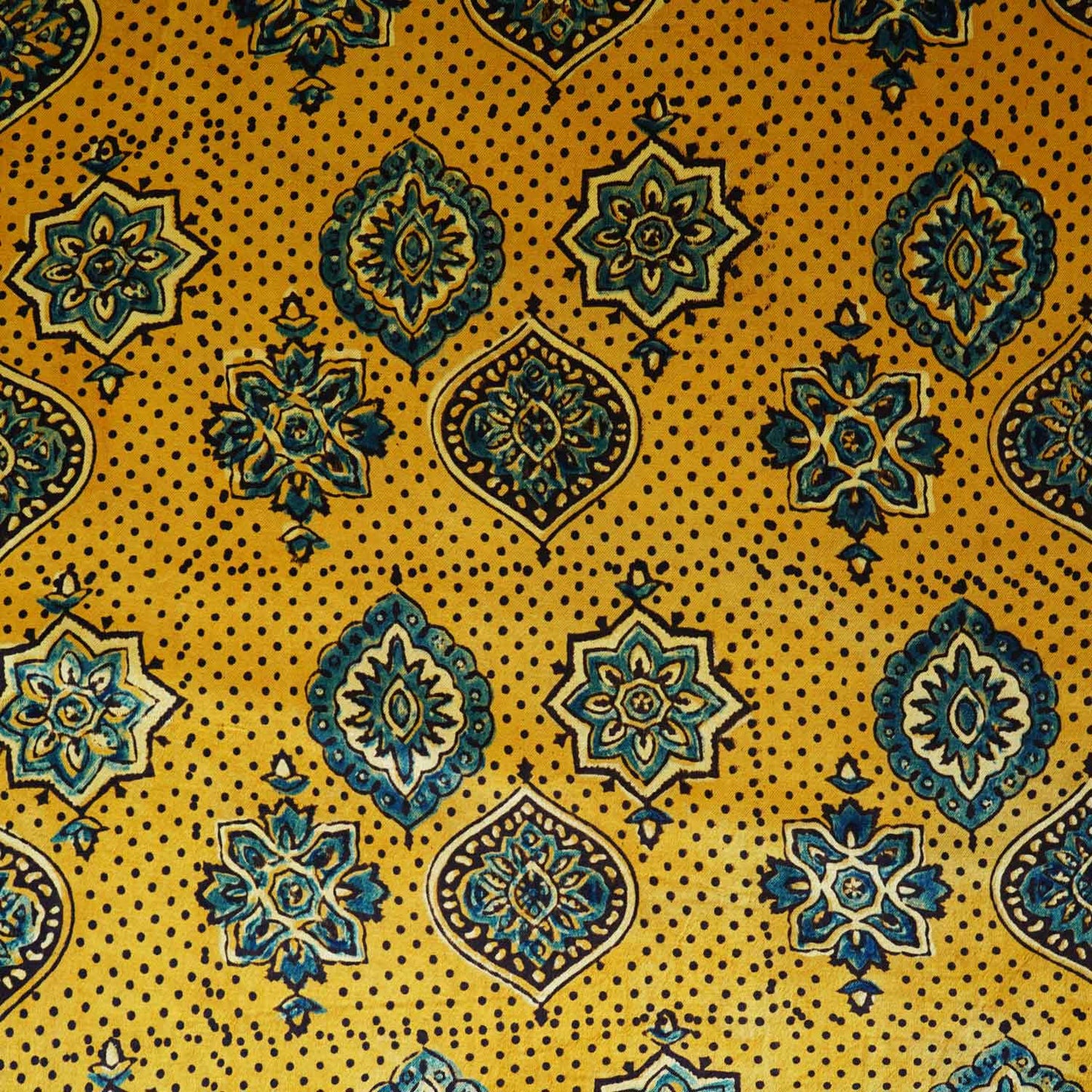 Mustard Yellow Ajrakh Print Mashru Silk Fabric EEG-28668