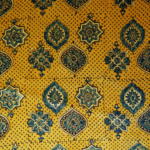 Mustard Yellow Ajrakh Print Mashru Silk Fabric EEG-28668 - TradeUNO