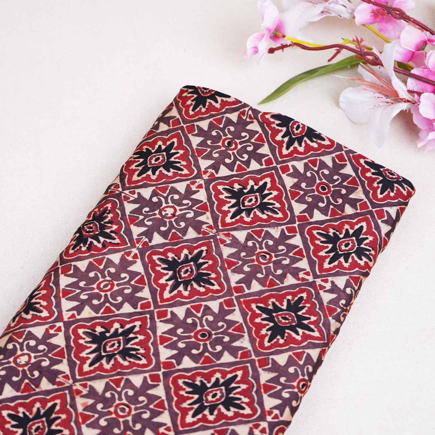 Brown Ajrakh Print Modal Satin Fabric EEG-28669