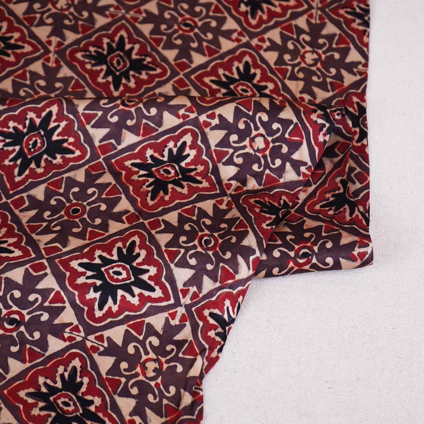Brown Ajrakh Print Modal Satin Fabric EEG-28669