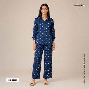 Indigo Blue Bandhani Print Modal Satin Fabric EEG-32223 - TradeUNO