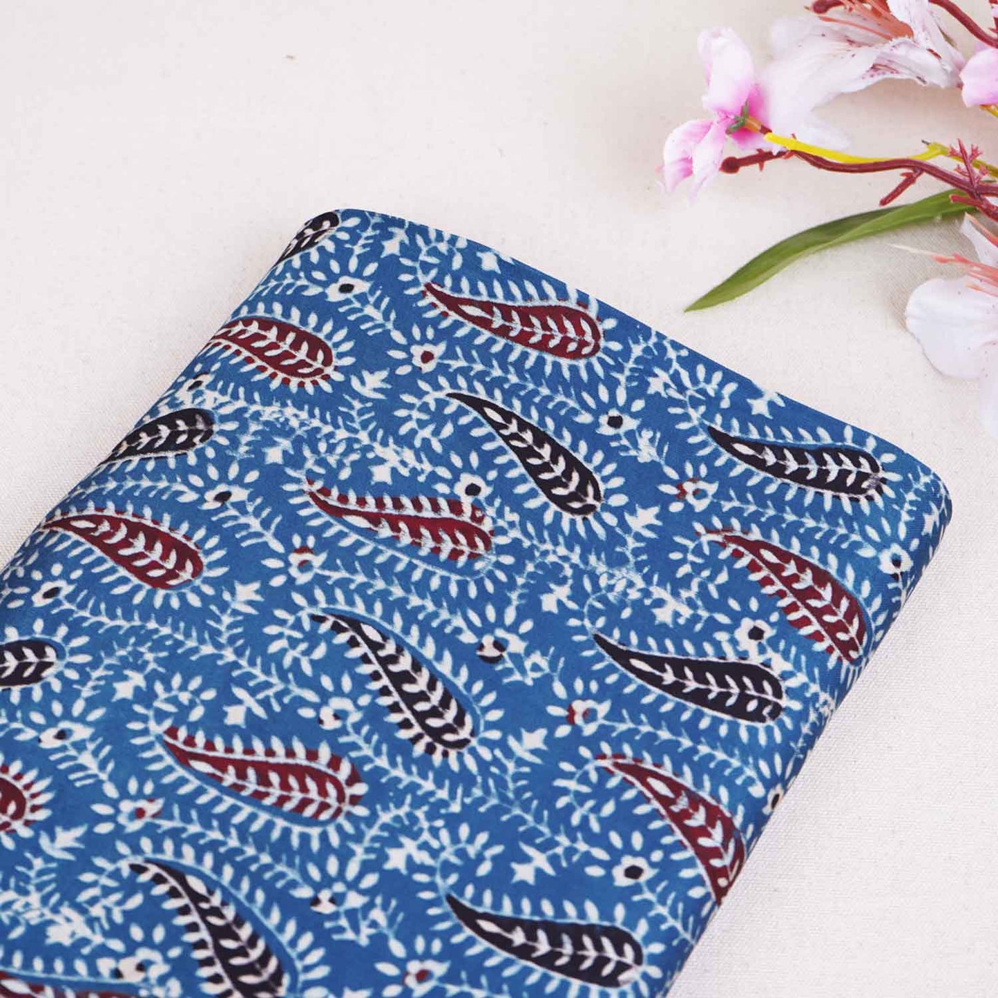 Blue Floral Print Modal Satin Fabric EEG-28670