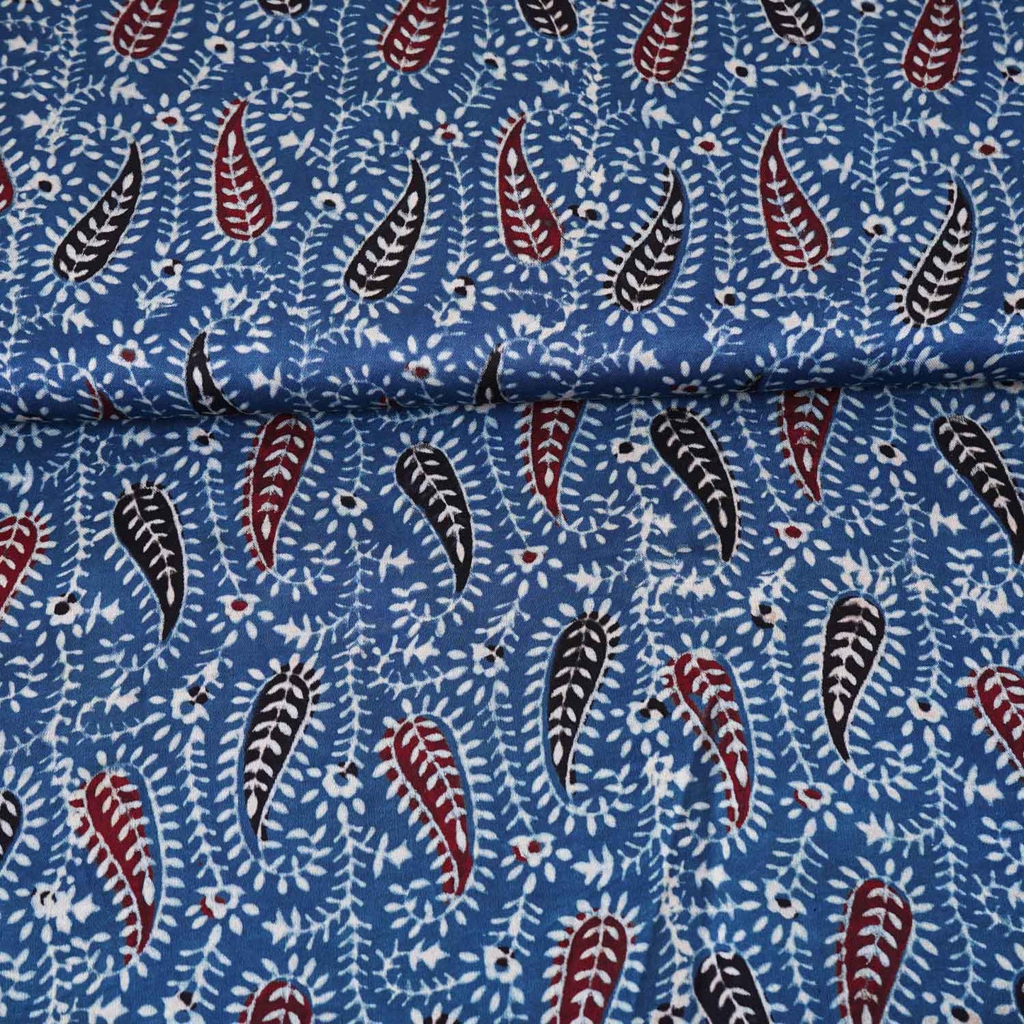 Blue Floral Print Modal Satin Fabric EEG-28670